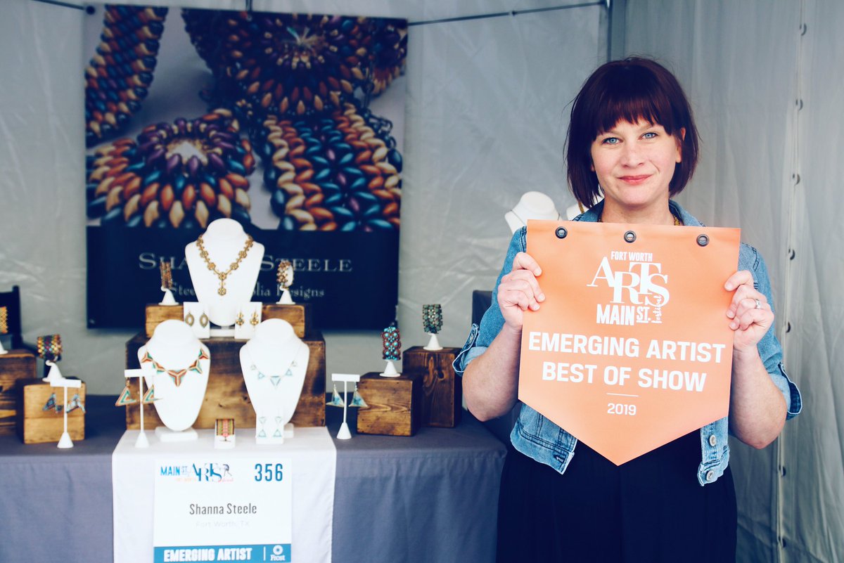 mainstreetarts's tweet photo. Congratulations to our “Emerging Artist Best of Show” award-winner, Shanna Steele! This weekend, you can check out her intricate jewelry in booth #356. Our #EmergingArtist section is located on 3rd & 4th Streets! #MainSt2019 https://t.co/V8dXNnZ1Bn