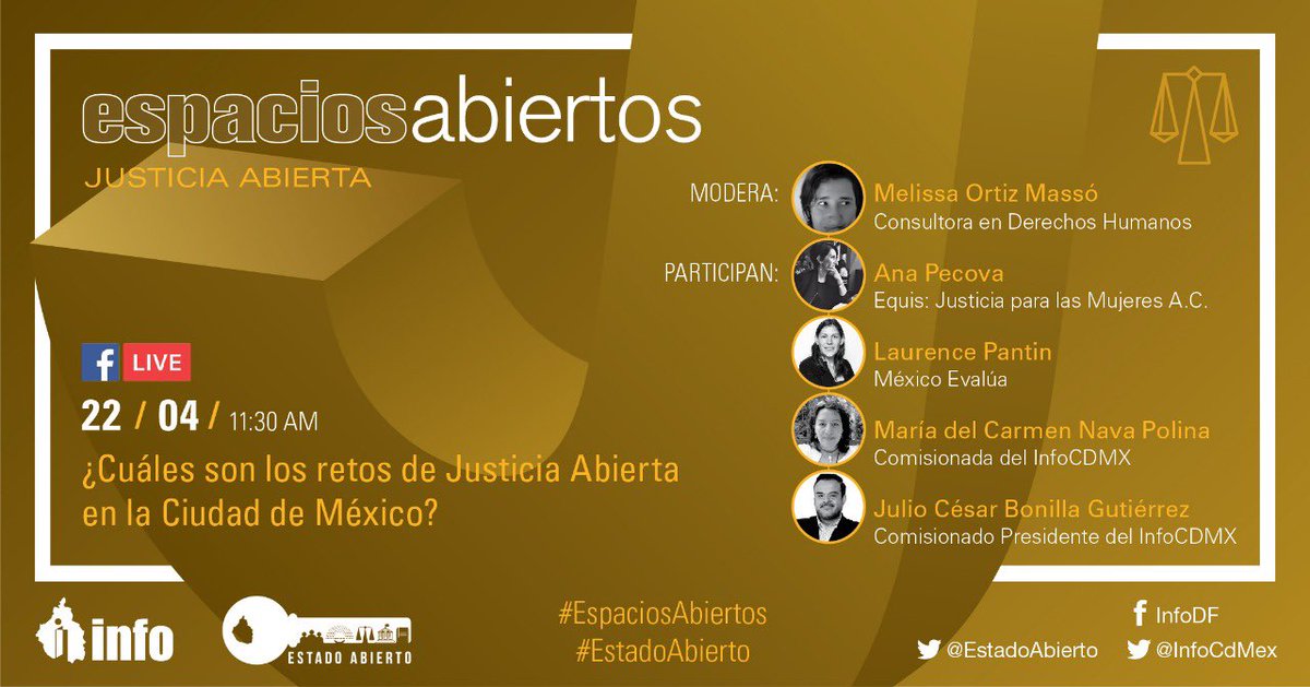 mexevalua's tweet image. ¿Cómo garantizar una justicia abierta? 

Este lunes 22 de abril, @lpantin participa en #EspaciosAbiertos de @InfoCdMex con @AnaPecova, @MaricarmenNava y @melamalo. ¡No te lo pierdas!
