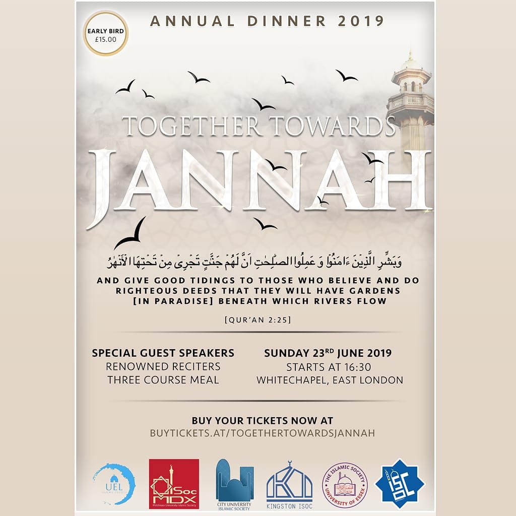 mdxisoc's tweet photo. ✨ TOGETHER TOWARDS JANNAH: ANNUAL DINNER 2019 ✨
EARLY BIRD TICKETS ARE OUT NOW: https://t.co/eUt5qbaUyd
In collaboration with @EssexISoc @CityISoc @ISOCGreenwich @KingstonISOC and @uel_isoc
#mdxisoc #annualdinner2019 #dinner #isocs #collab https://t.co/tozYJuDaJQ