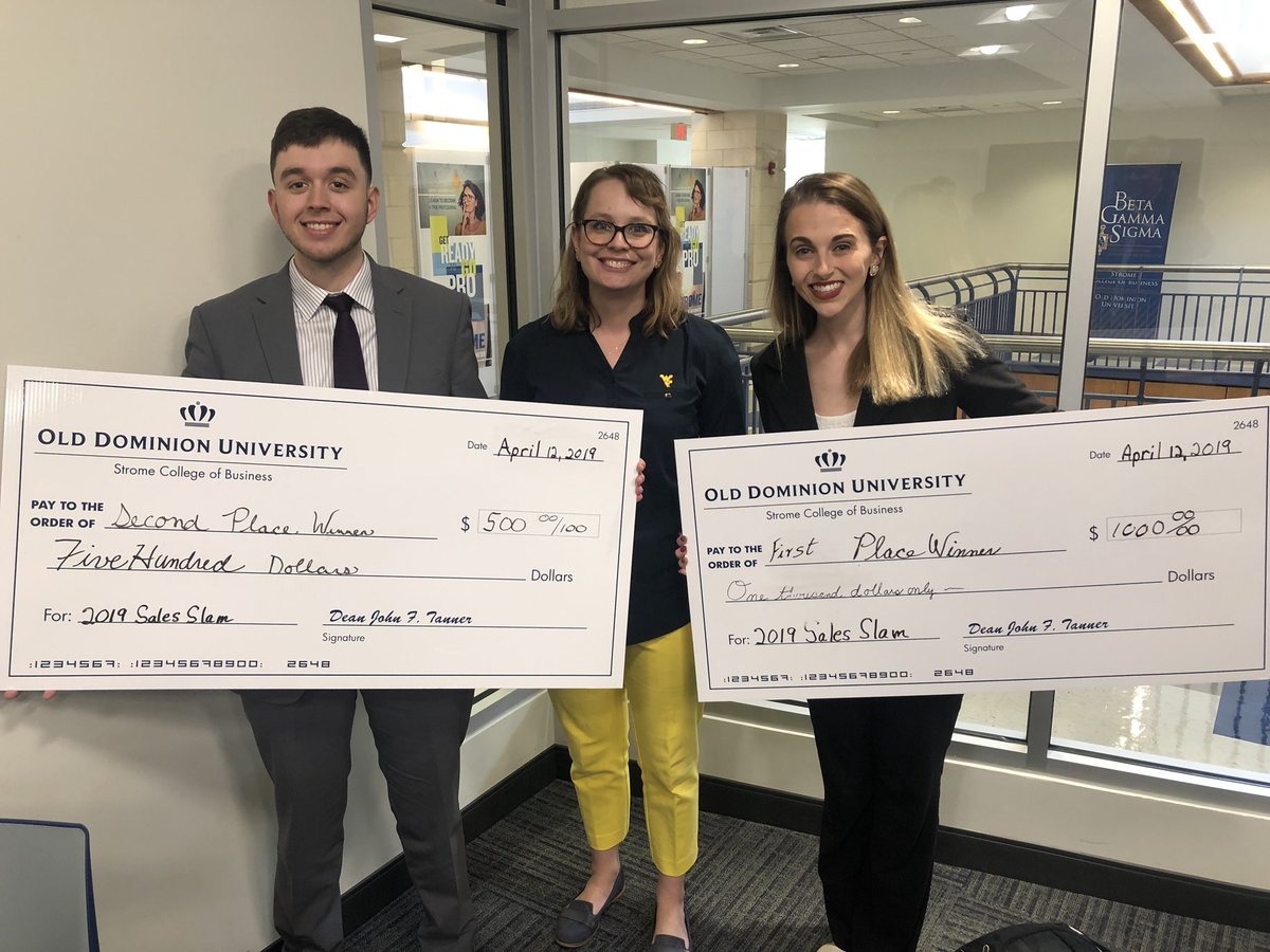 WVU takes First and Second Place at ODU Sales Slam! Congrats to Brooke Harlow and Tyler Myatt. Special thanks to coach Dr. Emily Tanner. <a href="/WVUSalesClub/">WVU PSE & Sales Club</a> @wvuccobe