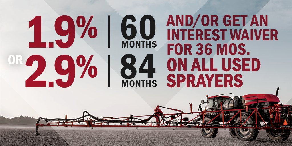 RedheadEquip's tweet photo. We want to make sure you are ready to hit the field!
Get 1.9% for 60 mos. or 2.9% for 84 mos. and/or get an interest waiver for 36 mos. on ALL used sprayers! https://t.co/N8WetA5xwu
#usedsprayer #agfinancespecial #redheadequipment #sk https://t.co/5n1eIX3sBl