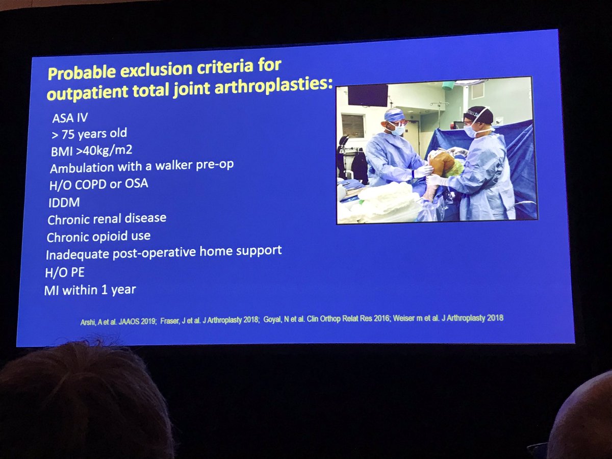 What about #outpatient #TJA? #patientselection is key, as is #patienteducation and collaboration from #surgeons, #nursing, #pharmacists And #physicaltherapists... And have a roadmap in place from perioperative planning to follow up after discharge #ASRASpring2019