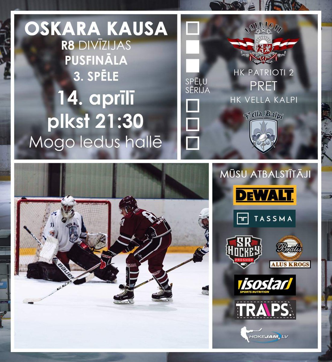 Jau šajā svētdienas vakarā Patriotu 2 komandai ir trešā tikšanās ar Vella Kalpiem. 🏒 Iespējams tieši šo svētdien izšķirsies tas, vai Patriotu 2 komandai izdosies sasniegt finālu.  Aicinām Jūs visus, atbalstīt mūs klātienē Mogo Ledus Halle.  🏒🤩💪🇱🇻🏒