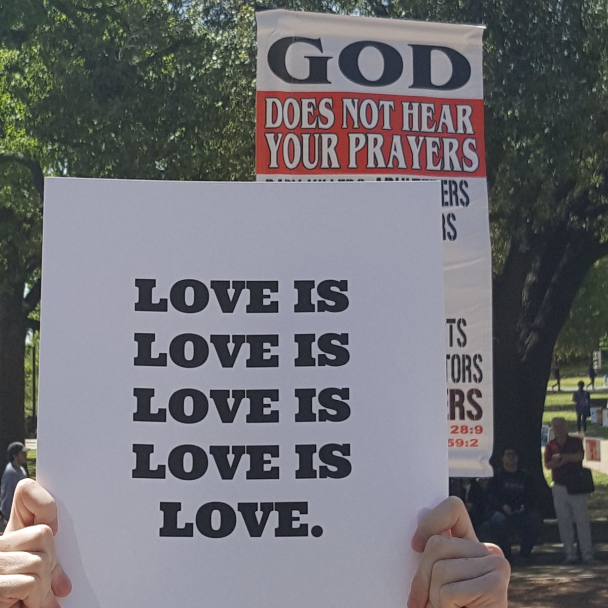 UNTProjectSAVE's tweet image. Were you at the hate rally today? Did you get any of these signs? Notice ProjectS.A.V.E. at the bottom and hashtag us!!! #ProjectSAVE
