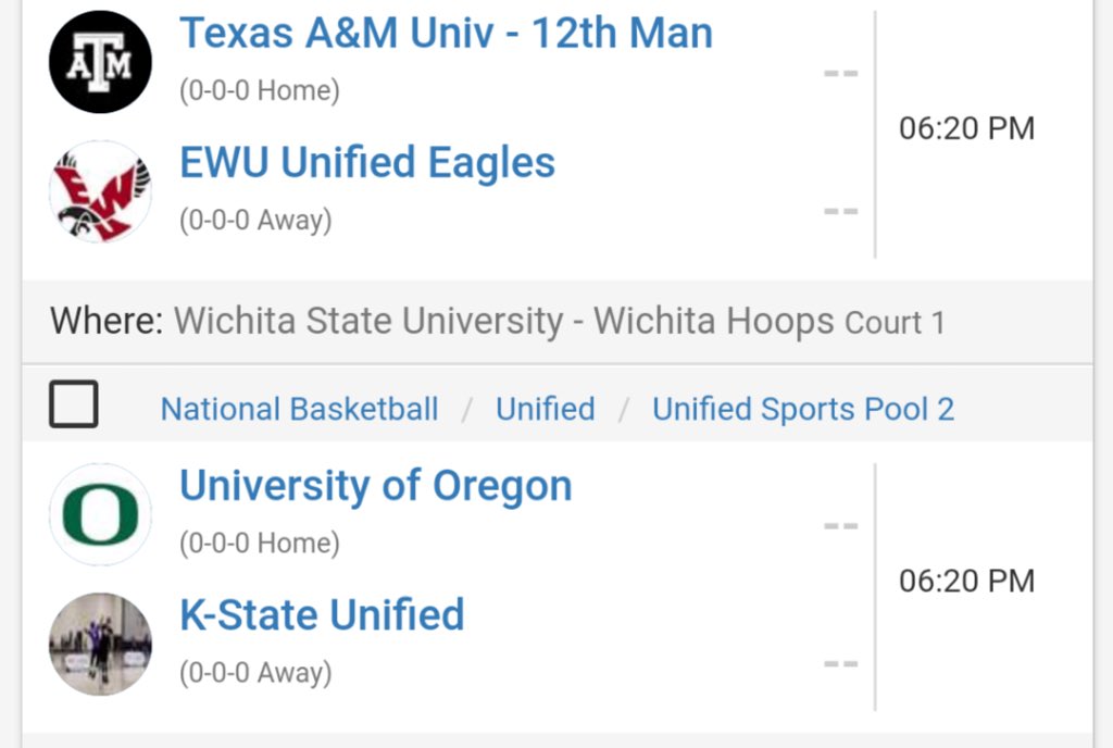 Here are the first match ups for the two Region VI Unified teams at the <a href="/NIRSAChamp/">NIRSA Championship Series</a> Basketball Tournament! Good luck tonight!