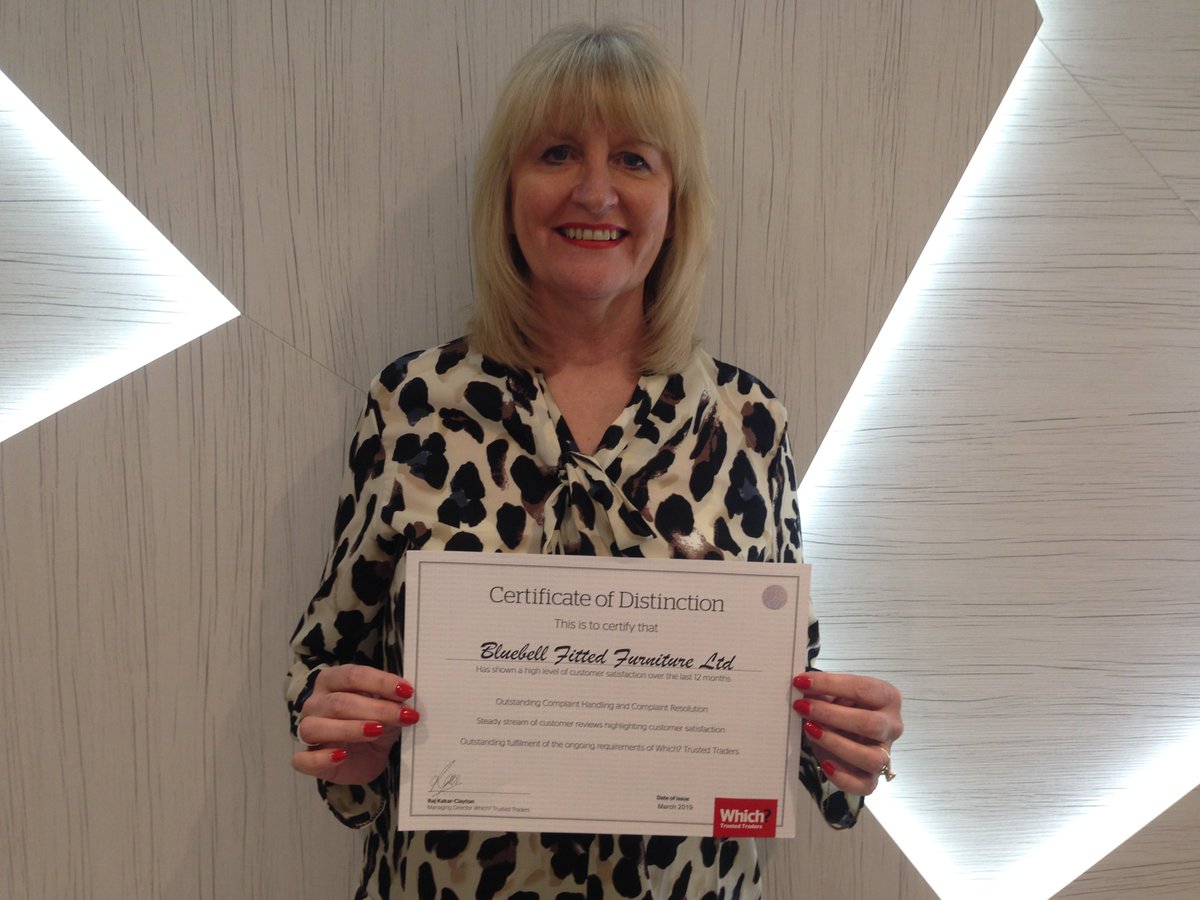 BluebellFF's tweet photo. Here's our amazing Founder and Director Alison with our @WhichTraders 'Certificate of Distinction'. 
This will definitely be taking pride of place in our Washway Road showroom.👌

#WTTCOD
#Awards
#TrustedTraders
#TraderOfTheMonth https://t.co/X9XRxA2BQY