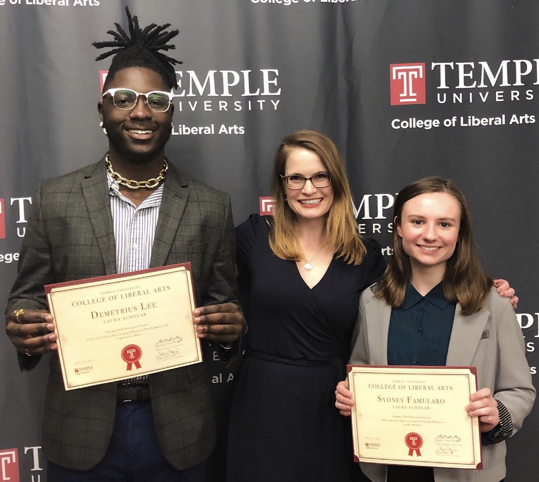 Liberal Arts Undergraduate Research Awards (LAURA) supported research projects by my awesome undergrads Demetrius Lee &amp; Sydney Famularo. Today their hard work was celebrated. Thanks <a href="/TULiberalArts/">Temple College of Liberal Arts</a> <a href="/TU_CLAResearch/">CLAResearch@TU</a> for the support!!#ProudPI