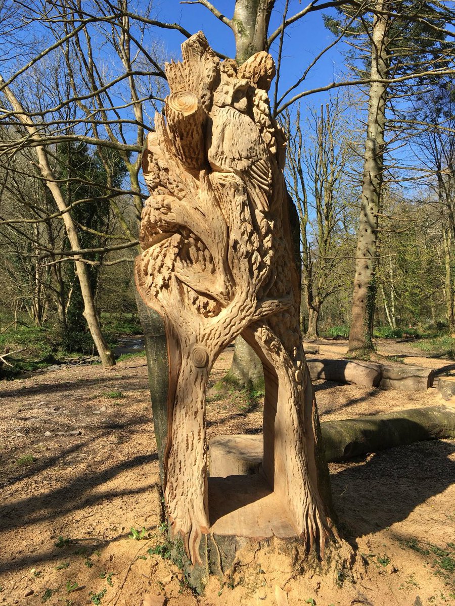 NorthDevonNT's tweet photo. The weather's looking lovely for this weekend, and our new wild play area in the back garden of @TheHuntersInn  is now open - so why not bring your little explorers down for some wild play? The logosaurus wants to make some new friends!

@visitexmoor #northdevoneaster https://t.co/sfjyb2wvT9