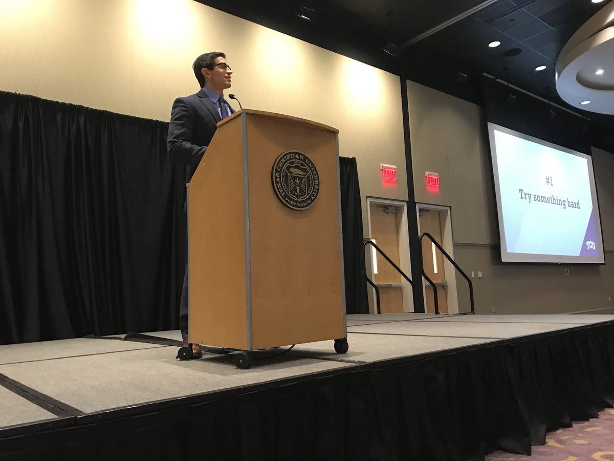 AmFeighner's tweet photo. Great lunch with speaker and alum, Carlo Capua, who was awesome! #experiencetcu @kmacfeighner @MackenzieNucci https://t.co/Y0IyD7zp5C