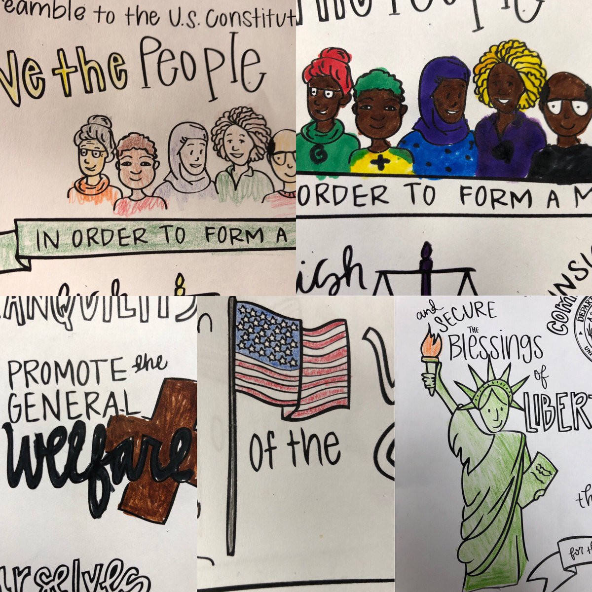 FifthGrabarz's tweet photo. A four question quiz that we used our notes for and then coloring the Preamble to the Constitution!! Enjoy  your family time together on vacation!! Keep reading and there may be prizes for doing Khan... https://t.co/qJ1pgpKjF6