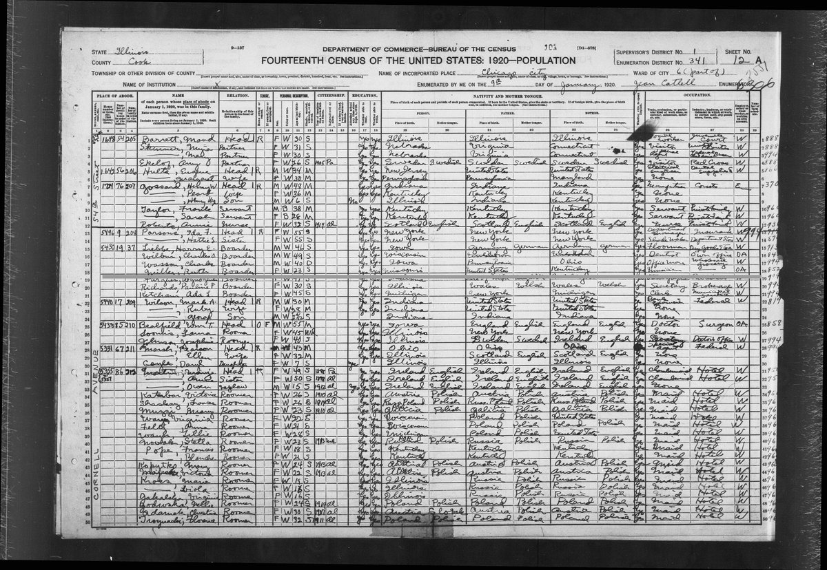 Eventually she moved to Chicago and held a violin studio in Room 707 of the Fine Arts Building. The 1920 census reports that she was living in Hyde Park, at a boardinghouse at 5430 S. Cornell. She lists her occupation as “musician” (see above gray line)…
