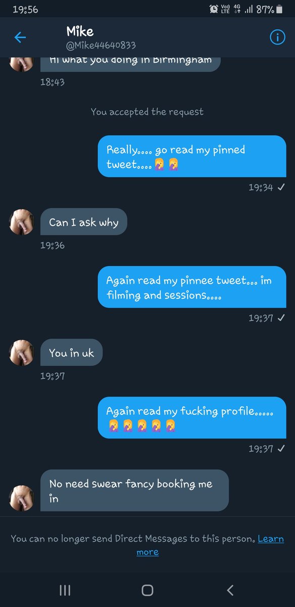 TheFoXtress's tweet photo. Not normally one to post this kind of thing but its becoming a daily occurrence.... ladies this guy won't read... wont listen and then gets really nasty when you stand up for yourself...
Eurgh vile human... block if you haven't.
#dumbman #entitledprick https://t.co/qi06gt5fq3