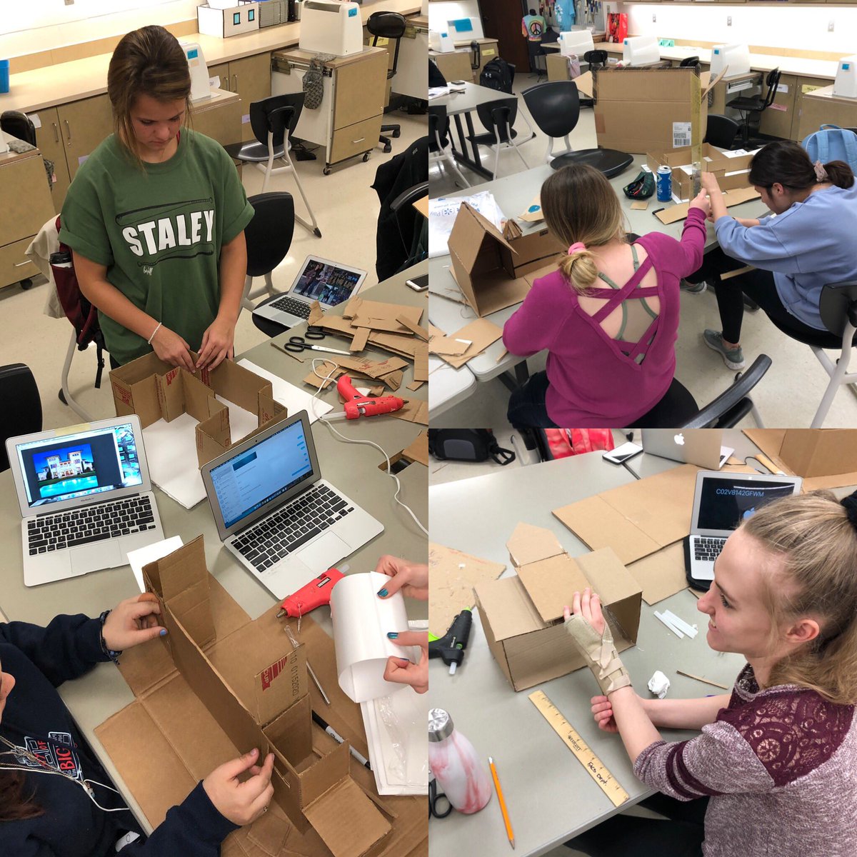 Adv. #interiordesign students hard at work with their #architecturedesign #house projects! Stay tuned! #creativeminds #design #cardboardtransformation @SHSFalcons @StaleyNews @nkcschools @interiordesignmag