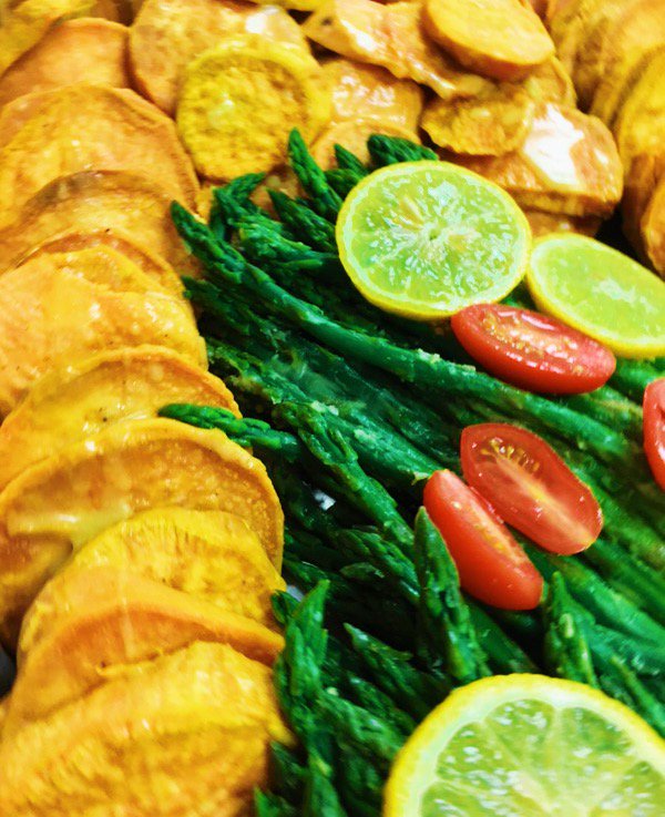 Mmm ... food Friday! Sweet potato medallions and steamed asparagus.