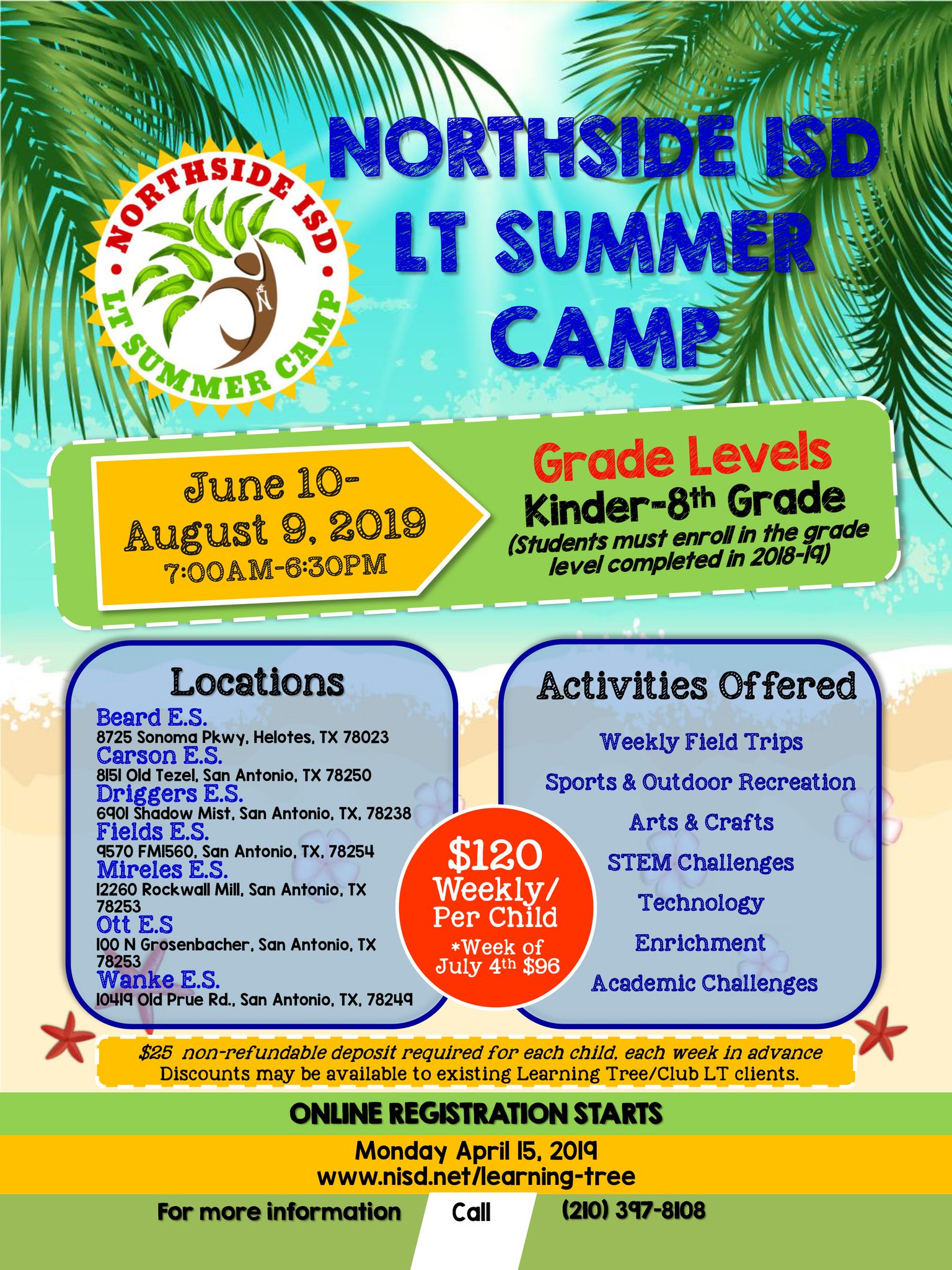 Northside Isd On Twitter Thisisnorthside Reminder That Online Registration For Learning Tree Summer Camps Will Start Tomorrow April 15 Nisdlearningtre Camp Will Be Offered At 7 Locations From June 10 August 9