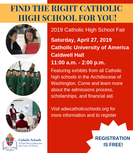 ACHSAdmissions's tweet photo. Join ACHS representatives at the ADW Catholic High School Fair on Saturday April 27th from 11 AM to 2 PM. We are so excited to talk to you about all things Archbishop Carroll 🦁 https://t.co/kjlMvXKY6m