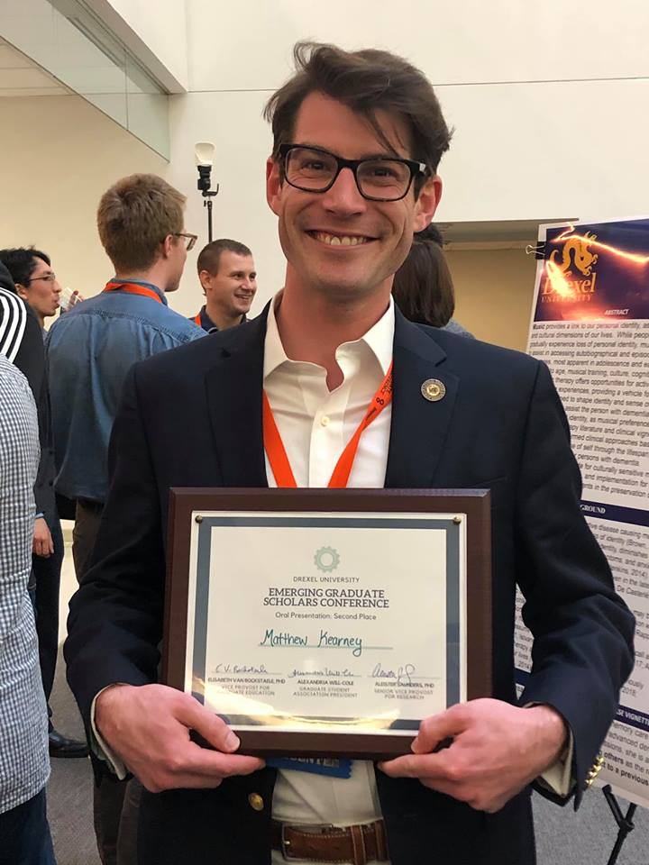 drexelpubhealth's tweet photo. Congrats to @matthew_kearney, MPH, CHP doctoral candidate '20, for taking second place for his oral presentation “How do Twitter users discuss electronic vaping products?” at @DrexelGradColl’s Emerging Graduate Scholar conference! #DEGSC2019 https://t.co/AcYbOQzloT https://t.co/Ef09Wjs10D