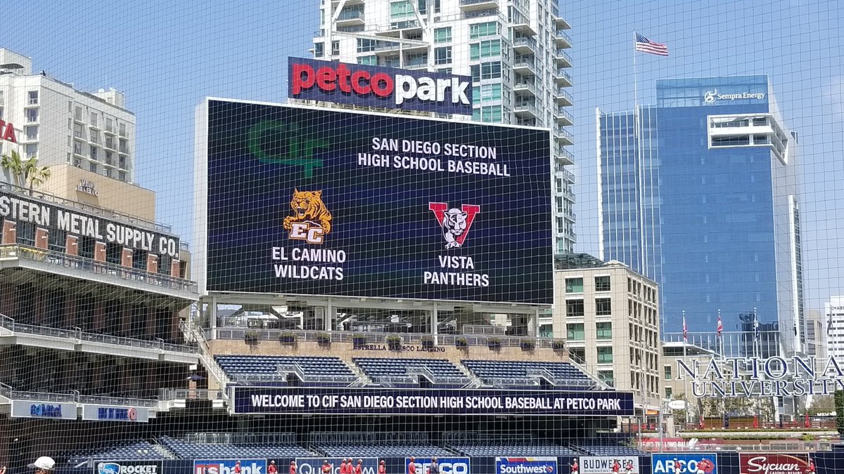 At <a href="/PetcoPark/">Petco Park</a> to watch echs vs vista! Thank you <a href="/Padres/">San Diego Padres</a>