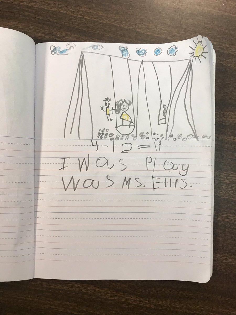 Ms_Ellis_'s tweet photo. This was my favorite from writing in kindergarten today. During recess today, instead of wanting me to push him on the swing, he wanted to push me! So, he wrote about it and drew an awesome picture during writing! https://t.co/wb3I4pwKjA