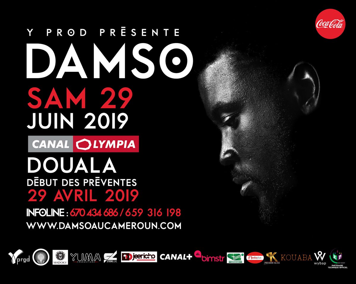 YProd_'s tweet photo. Y PROD présente le premier concert du phénomène rap francophone @THEDAMSO au Cameroun. 

Samedi 29 Juin 2019 - Canal Olympia Douala 

Réservez vos places sur https://t.co/oVD91Q7xfc

#DamsoAuCameroun https://t.co/CbplntTjFJ