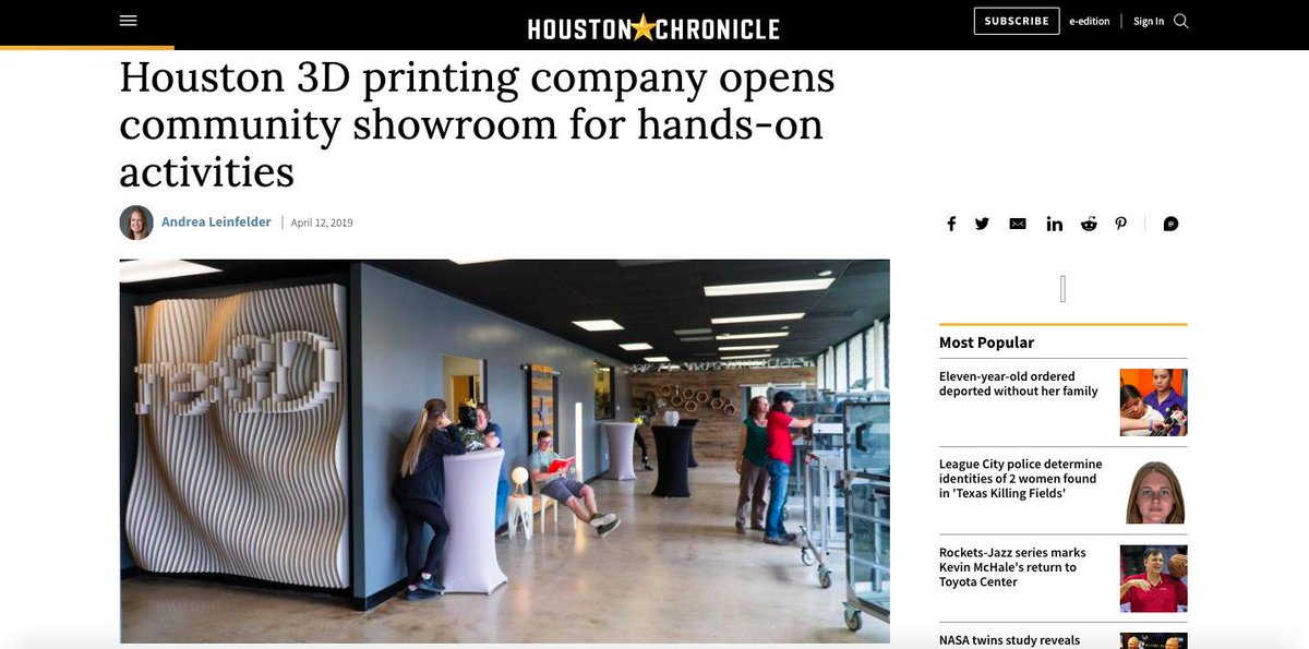 Houston #3Dprinting company opens community showroom for hands-on activities // Thank you @HoustonChron @andrearumbaugh for sharing our big news! We hope to see you all tomorrow & look forward ongoing collaborations in the #Texas community + beyond! 
houstonchronicle.com/business/bizfe…