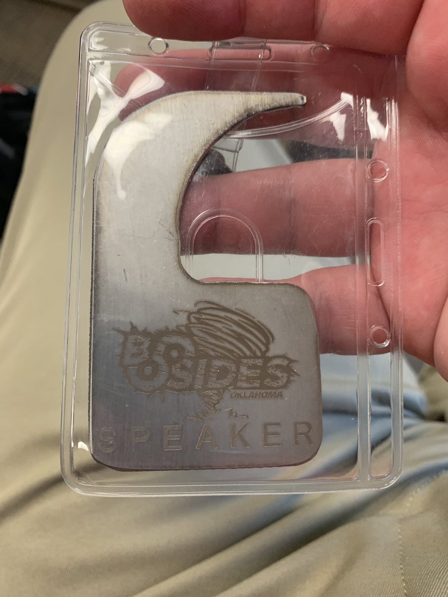sdanelson's tweet photo. I have been blessed to have been chosen to speak at @BsidesOK in 2019. Public speaking takes a lot of work and is stressful. But I can’t even imagine putting on a conference. Big props to all the volunteers and sponsors. Thank you to all the attendees. #BetterTogether #bsidesok https://t.co/pfqJo9HvmC