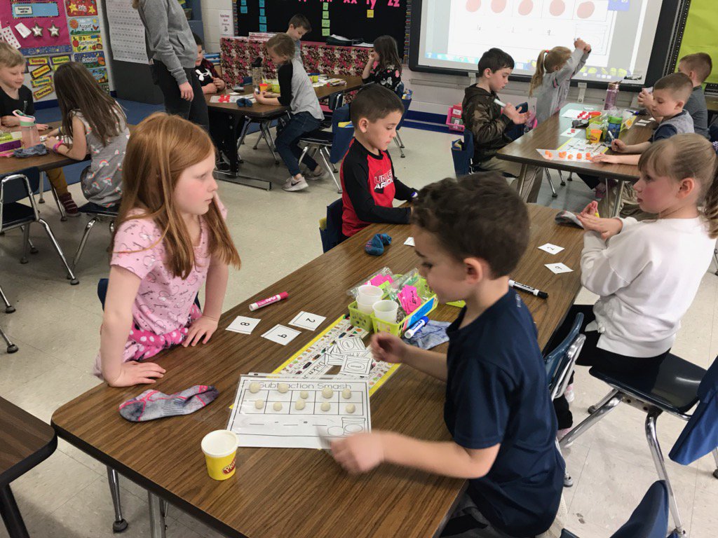 Mrs. Dowler's class played subtraction smash with play dough to review subtracting.