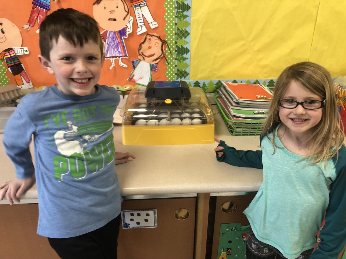 The kindergarteners in Mrs. Hoverson and Mrs. Kidd's room are SO excited about the eggs that are going to hatch! Only 18 days to go! @KDGHoverson #Raiderstrong