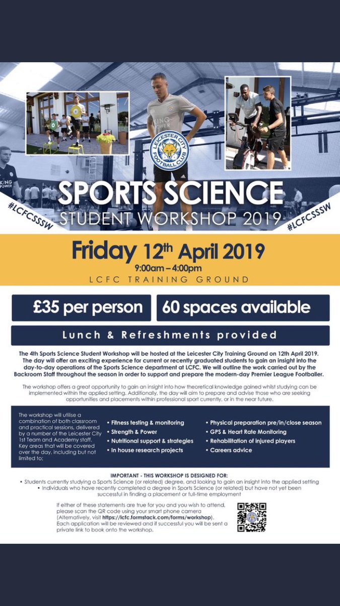ShaunaCossens's tweet photo. Great day at the @LCFC Sports Science Workshop! Was great to see how a multidisciplinary team apply their knowledge in a professional environment #LCFCSSSW https://t.co/RnFDn5mfWk