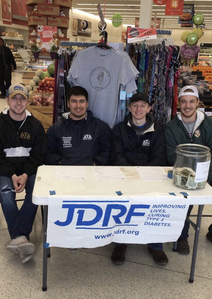 The brothers of Delta Tau Delta are out collecting money for Juvenile Diabetes Research Foundation! Come on by Hy-Vee to see us, feel free to donate, and help us turn Type 1 into Type NONE!!! #ForTheKids
