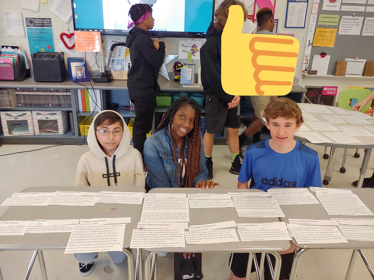 cmms_theatre's tweet photo. Continuing to support Ss as they read #AMightyLongWay in building historical context. Timeline sorting activity with critical events leading up to school integration. It's all coming together! #8thGradeStrong @CMMSCougars https://t.co/NS3L9E0EfU
