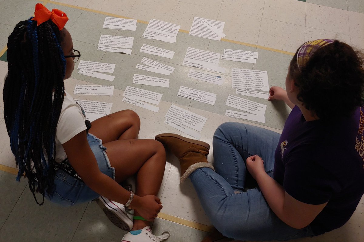cmms_theatre's tweet photo. Continuing to support Ss as they read #AMightyLongWay in building historical context. Timeline sorting activity with critical events leading up to school integration. It's all coming together! #8thGradeStrong @CMMSCougars https://t.co/NS3L9E0EfU