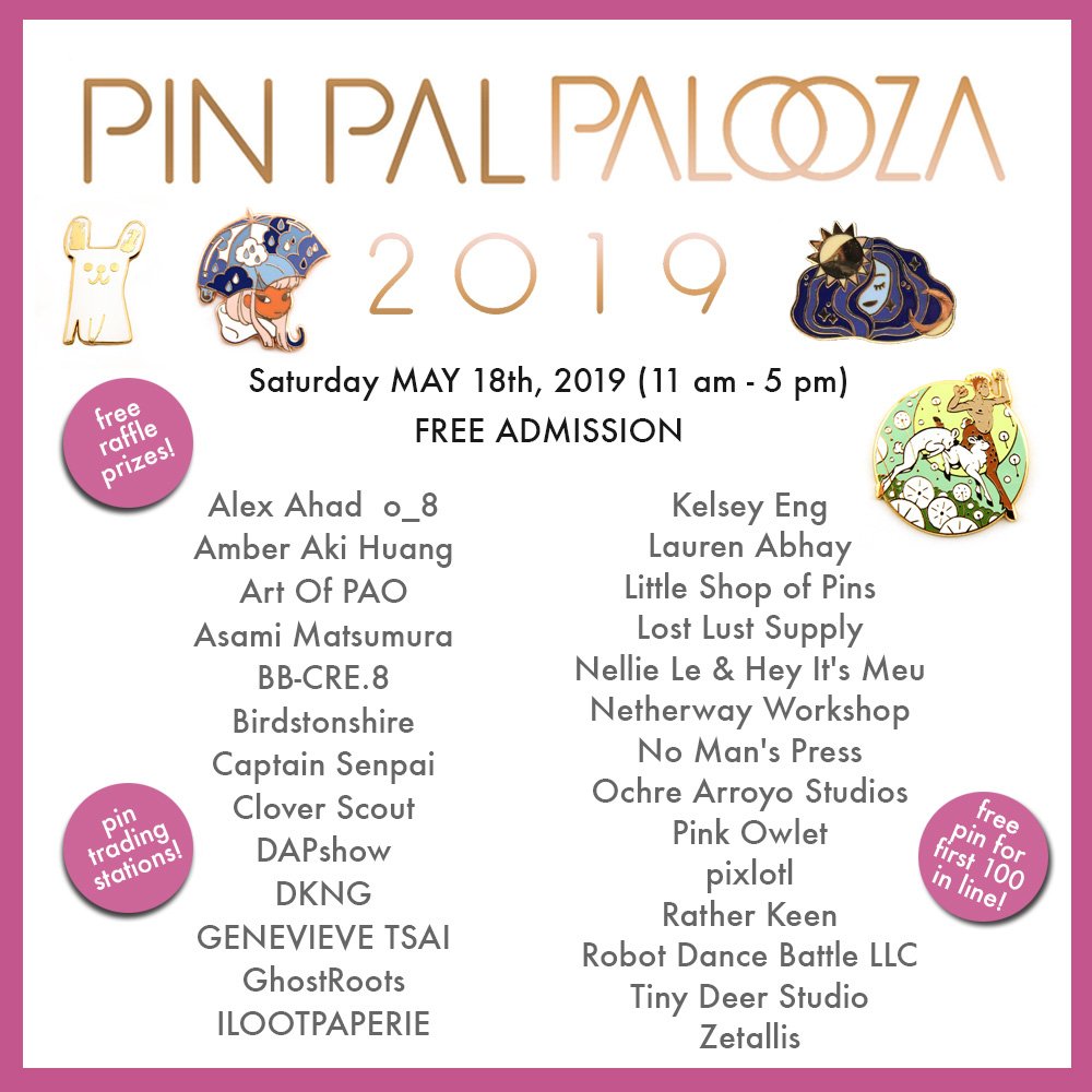 Spring is in the air we're holding our 3rd #PinPalPalooza, a convention for all things enamel/lapel pin-related designed by your favorite artists and more! Join us as we welcome new vendors and exclusives this May 18! #PinPalPalooza2019 #PinPalPaloozaSpring2019 #gallerynucleus