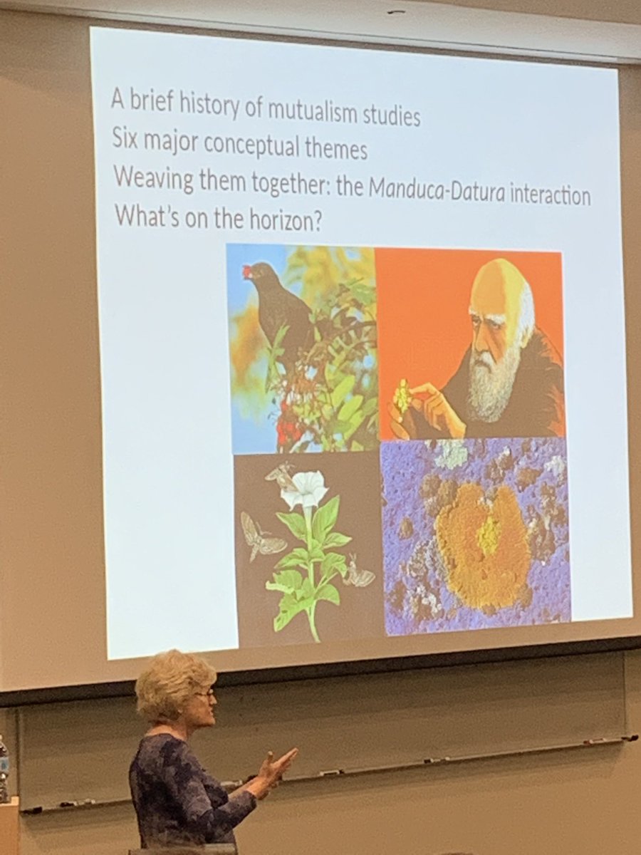 ogaoue's tweet photo. Who else to give an exciting account of the new direction of studies on #mutualism than @UofA Judie Bronstein? @UTK_EEB listening to exciting talk by Judie on the history of mutualism and the 6 major axes for the future of the field. #costandbenefit #cheating #contextdependency https://t.co/nIO8p7DUdf