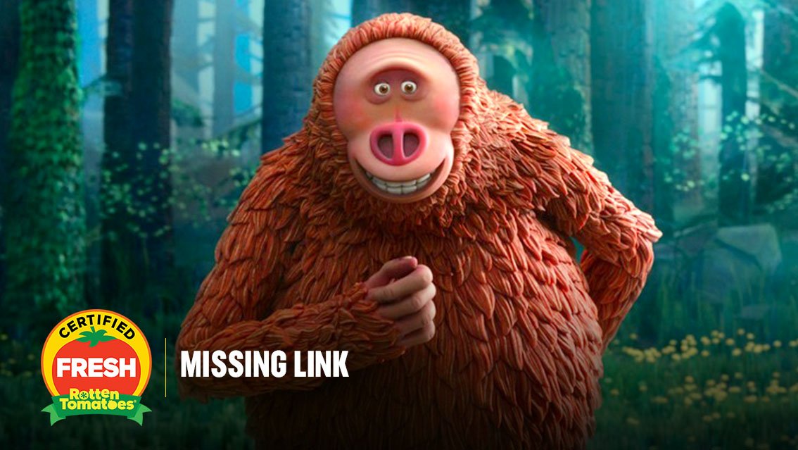 RottenTomatoes's tweet photo. Critics Consensus: Another beautifully animated triumph for Laika, #MissingLink is a visual treat with lots of humor, plenty of heart, and even a little food for thought. 

#MissingLink is now #CertifiedFresh at 88% on the #Tomatometer, with 90 reviews: https://t.co/j6pPIObDay https://t.co/NSoSfsrbcm