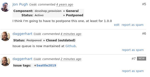 OpenDevShop's tweet image. Huge thanks to @daggerhart for helping us clean up the old issue queue on Drupal.org!

It was his idea to put a nice link to GitHub in every comment!

#drupalcon2019 #drupalcon #opensource #community #contributionday