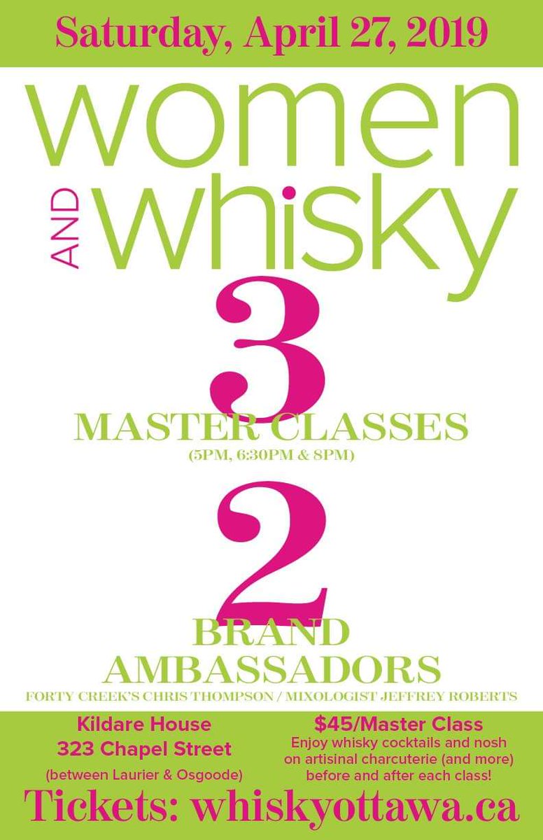 Have you heard about Women &amp; Whisky?
This masterclass series is only 2 Saturdays away!
3 different classes are available featuring 40 Creek Whiskies. 
For more info or tickets, visit whiskyottawa.ca
#ottawawomen
#ottawaevents #613