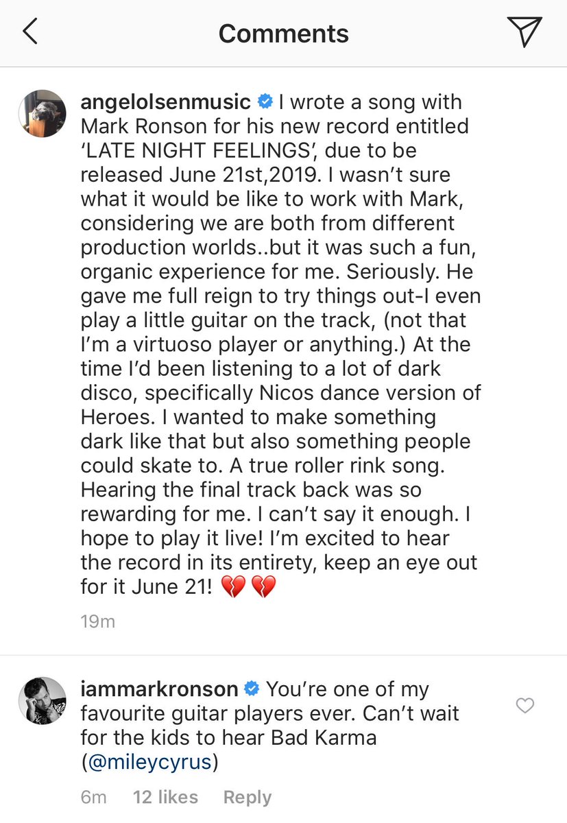 Miley Cyrus Fashion On Twitter Angel Olsen Will Apparently Be Featured In Miley X Mark Ronson S Upcoming Single Bad Karma Mileycyrus Revealed The New Song Title During Her Interview With Most