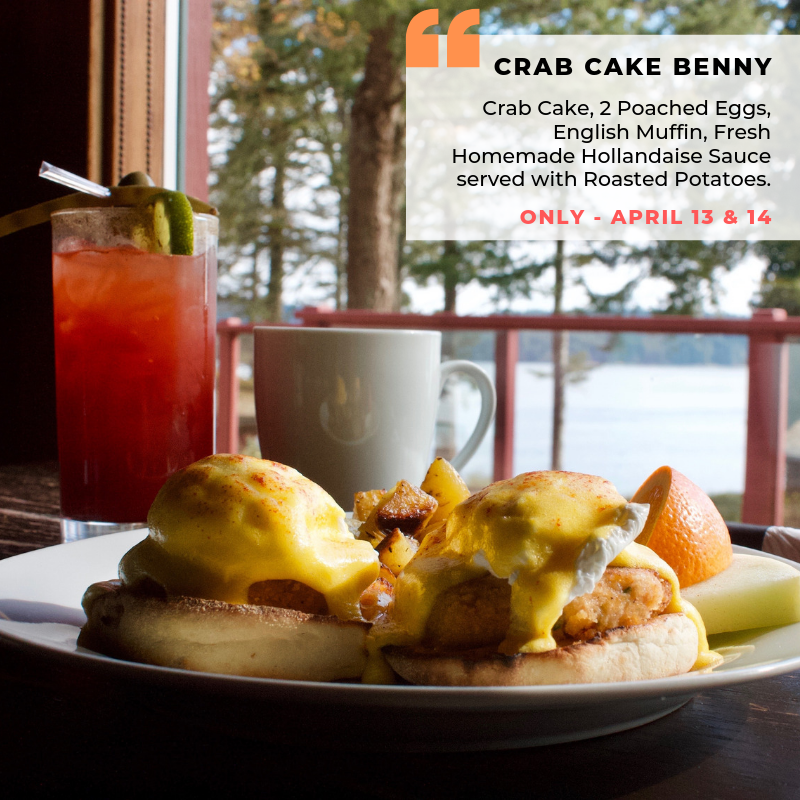 😱 Holy Crab ! 
.
🦀 Breakfast Benny Special for this week-end !
.
🍽 First come, first served from 8am to Noon !
.
.
.
.
.
#foodfriday #yumm #eggsbenedict #discovercampbellriver #dolphinsresort #anglersdining #breakfast #westcoast #vancouverisland #brunch #crabcake #hollandaise