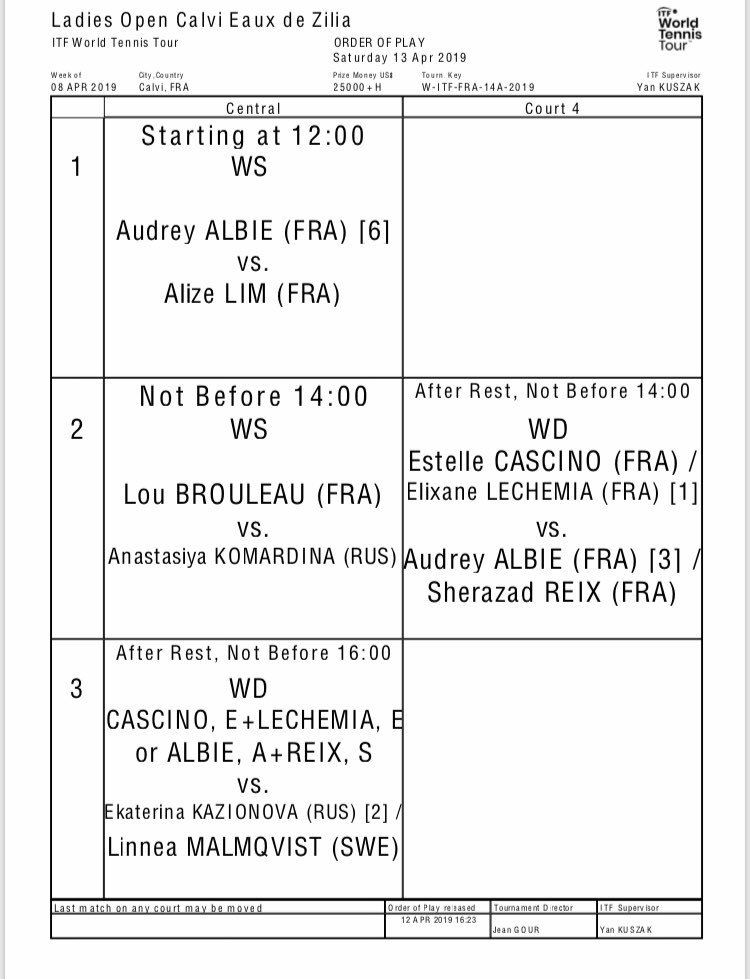 Programme de samedi 13 avril