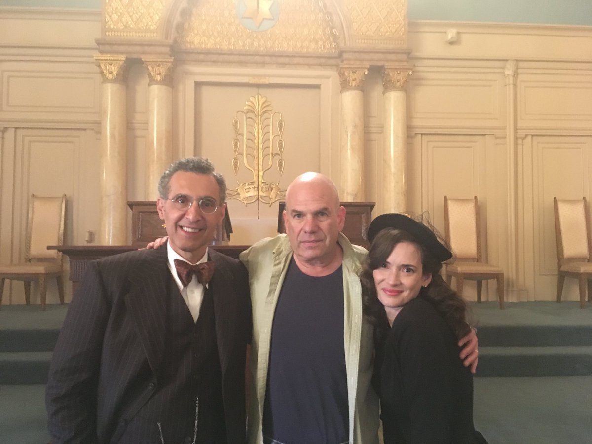 AoDespair's tweet photo. First day of filming on HBO’s “Plot Against America” at Beth-El synagogue in Jersey City, where by notable coincidence, my father, Bernard Simon, was a bar mitzvah in 1933. PIctured: Two Hebrews and a Sicilian and of course, the Sicilian plays the learned rabbi. #ThePalermoGaon https://t.co/DO01MGoZwJ