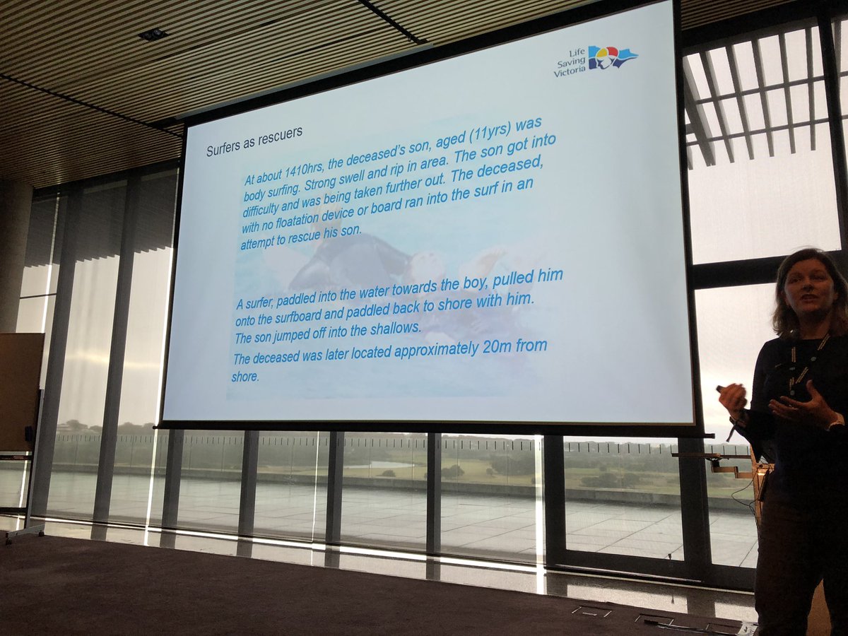 surfingmed's tweet photo. Dr Bernadette Matthews  on fatal and non-fatal drowning in surfers. Unique case series looking at why surfers drown in Victoria. Great start of #WCSM19! @LifeSavingVic https://t.co/DxPUav6Fx9