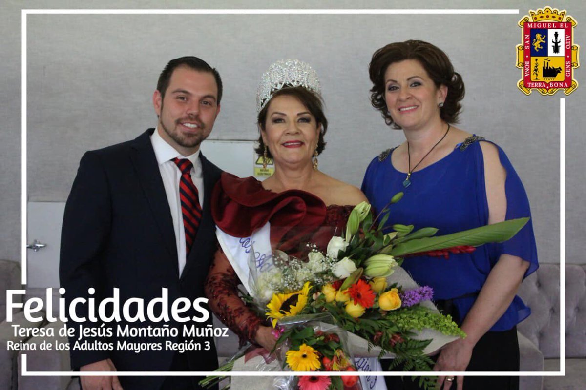 Quiero felicitar Teresa Montaño,  Reina de los Adultos Mayores de la Region de los Altos 2019, un ser humano que representa la belleza de los sanmiguelenses, nuestros adultos mayores, cuentan con gran riqueza de conocimientos. 
#UnidosparaCrecer.