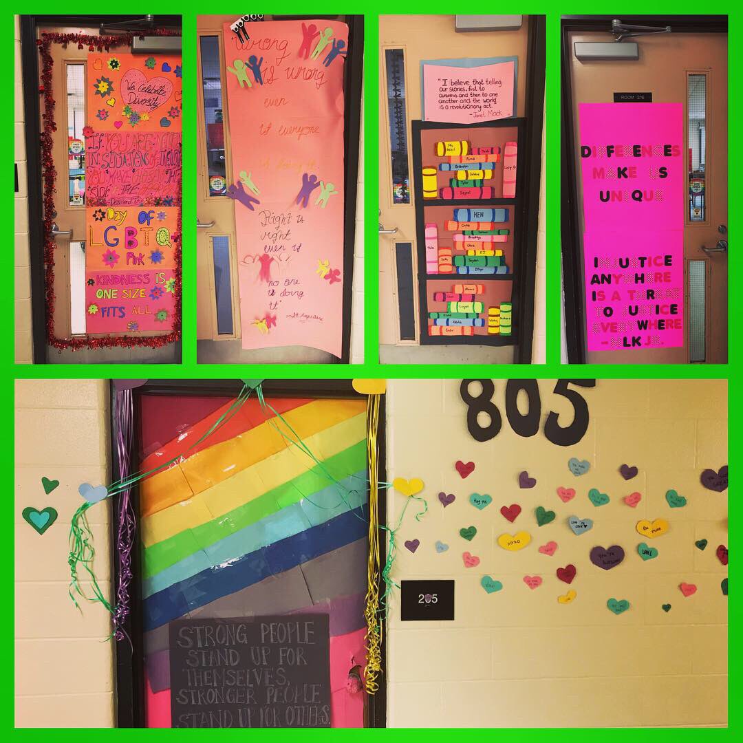 MmeJJackson's tweet photo. So impressed with the efforts of @EdenwoodMS students in our #DayOfPink door-decorating event! Our hallways look amazing!! #PINKinPDSB @YANAMPP @PeelSchools https://t.co/BGZI0zlZp7