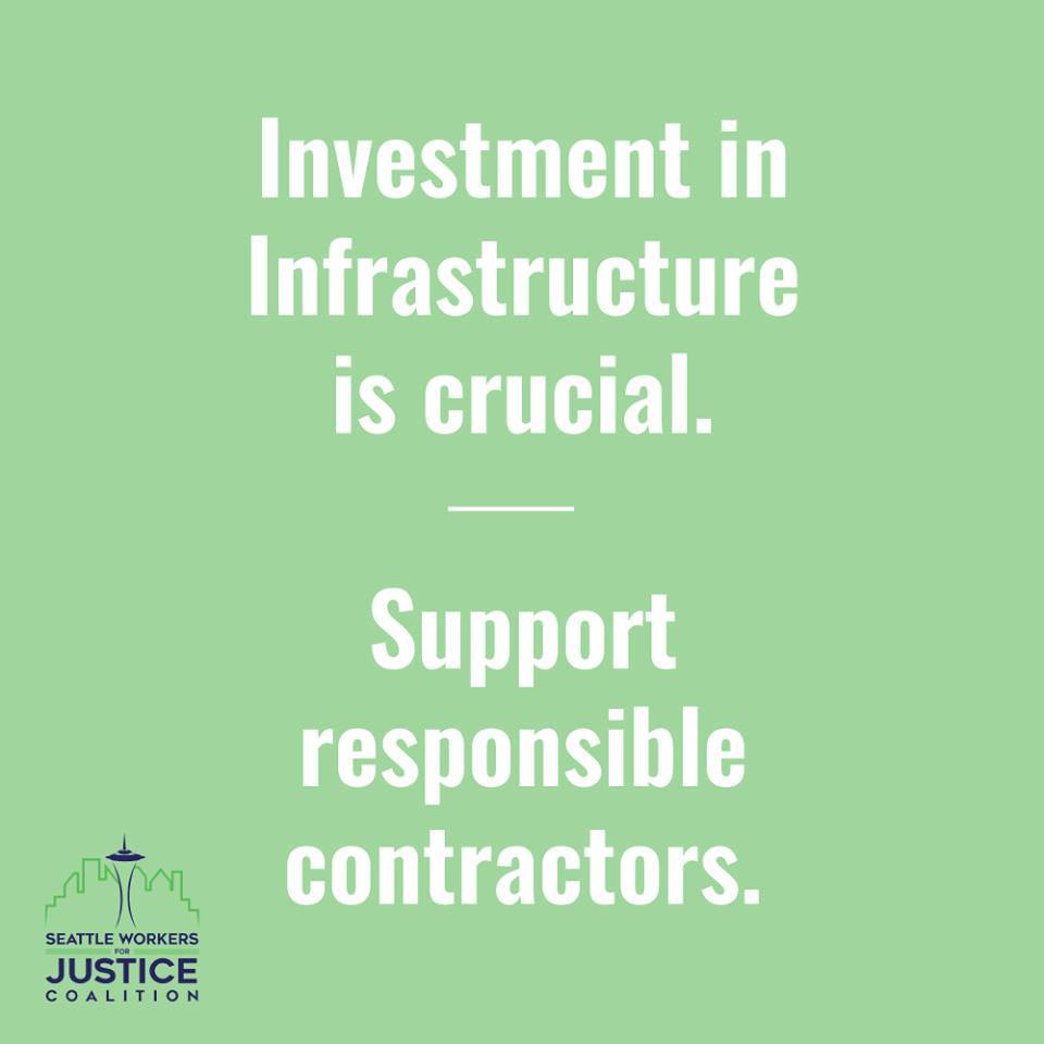 SeattleWorkers's tweet image. Build. Build. Build. --- comes with a cost. We must support contractors that treat workers fairly!