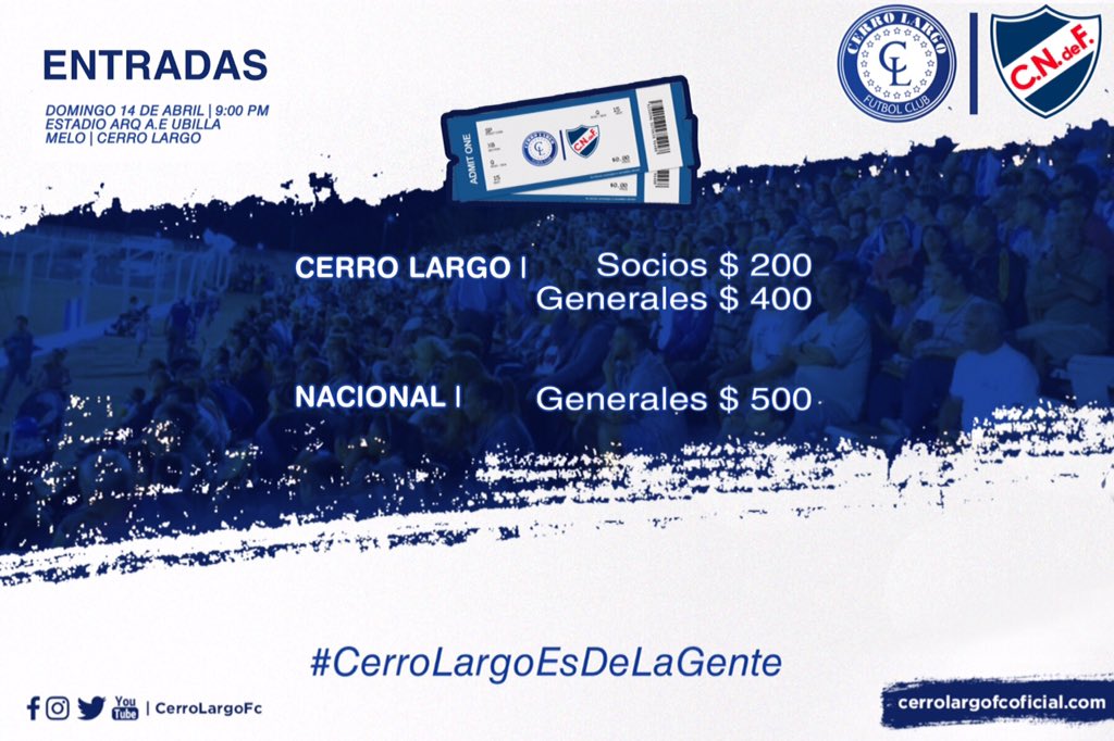 LaVozMelo's tweet photo. Están a la venta las entradas anticipadas para el partido Cerro Largo – Nacional que se disputará este domingo en el Estadio Municipal:

https://t.co/u8M34165pC https://t.co/M0wJe0i3EX