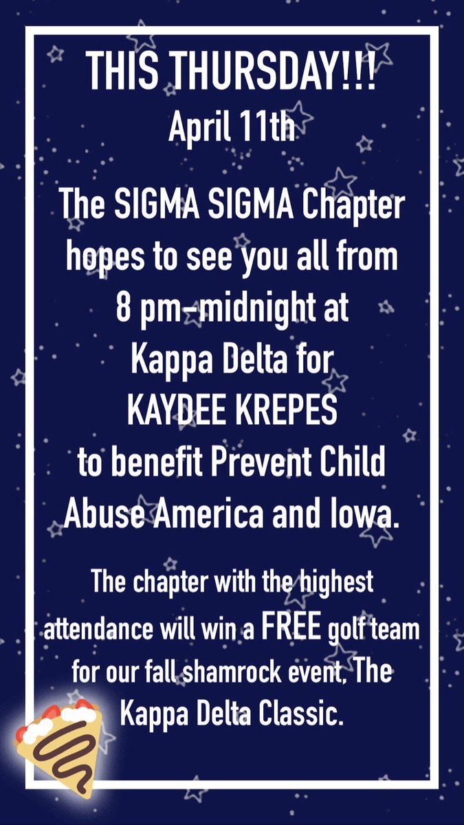 iowastatekd's tweet photo. 𝘊𝘰𝘮𝘦 𝘴𝘵𝘰𝘱 𝘣𝘺 𝙆𝘼𝙔𝘿𝙀𝙀 𝙆𝙍𝙀𝙋𝙀𝙎 𝘵𝘰𝘮𝘰𝘳𝘳𝘰𝘸! 𝘛𝘩𝘦 𝘤𝘩𝘢𝘱𝘵𝘦𝘳 𝘸𝘪𝘵𝘩 𝘵𝘩𝘦 𝘩𝘪𝘨𝘩𝘦𝘴𝘵 𝘢𝘵𝘵𝘦𝘯𝘥𝘢𝘯𝘤𝘦 𝘸𝘪𝘭𝘭 𝘸𝘪𝘯 𝘢 𝙁𝙍𝙀𝙀 𝘨𝘰𝘭𝘧 𝘵𝘦𝘢𝘮 𝘵𝘰 𝘰𝘶𝘳 𝘧𝘢𝘭𝘭 𝘴𝘩𝘢𝘮𝘳𝘰𝘤𝘬 𝘦𝘷𝘦𝘯𝘵, 𝙏𝙃𝙀 𝙆𝘼𝙋𝙋𝘼 𝘿𝙀𝙇𝙏𝘼 𝘾𝙇𝘼𝙎𝙎𝙄𝘾 https://t.co/bM5gkt0L7h