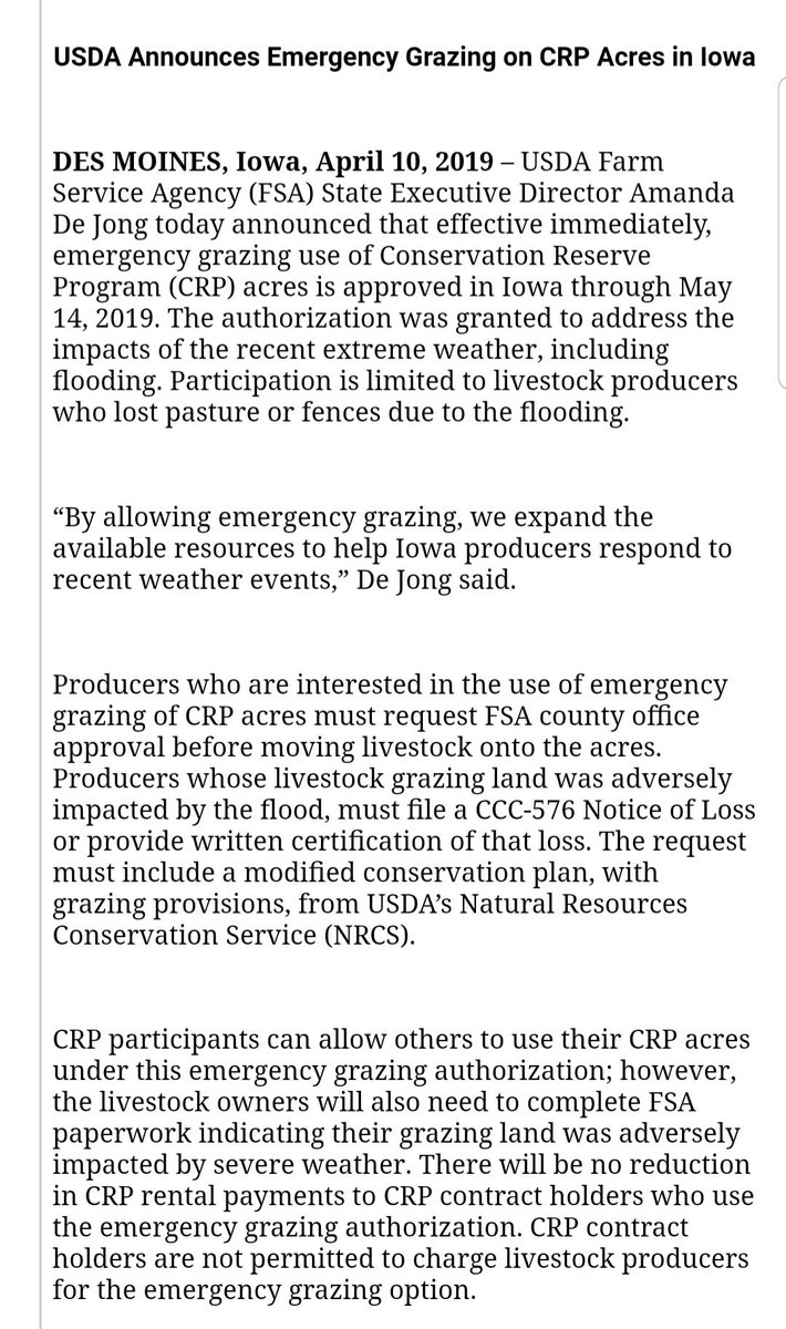 IAcattlemen's tweet photo. Relieved to see that our request for emergency CRP grazing was granted. 

Next on our agenda: more flexibility with LIP.
https://t.co/9XIkP1YOvo https://t.co/8touRU6v2Y