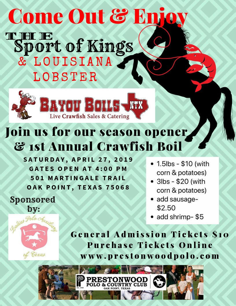 PrestonwoodPolo's tweet photo. https://t.co/eWOHRkvN97 We’ve got a lot going on at our Spring Polo Kick Off!  Got tickets?  #NYTS #CrawfishBoil #cajunfood #zydeco #scoutandcellar #wine #winetasting @scoutandcellar #bayouboils #polo https://t.co/4qgGYJSkH1