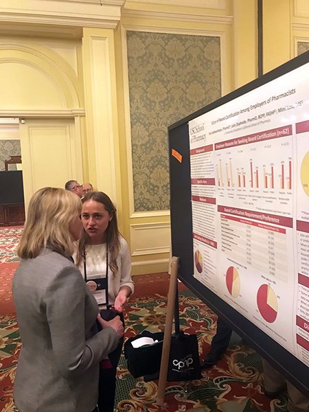 BPSweb's tweet photo. Julie Dopheide and Fay Goldenshteyn, PharmD, from @USCSchPharmacy, present their research project titled “Assessment of the perceived value of board certification among employers of pharmacists” at #CPNP2019.
#BPS #BoardCertification #AdvancedPatientCare #Pharmacy https://t.co/KqE5EzQ6FV